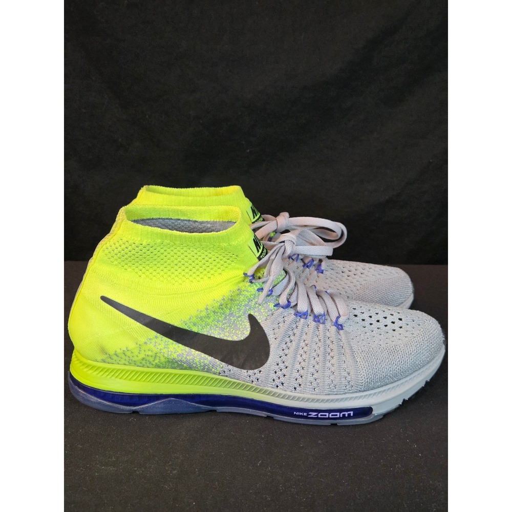 Nike Zoom All Out Flyknit Women Running Shoes Neon Yellow Gray Mid Top Athletic - Picture 7 of 12